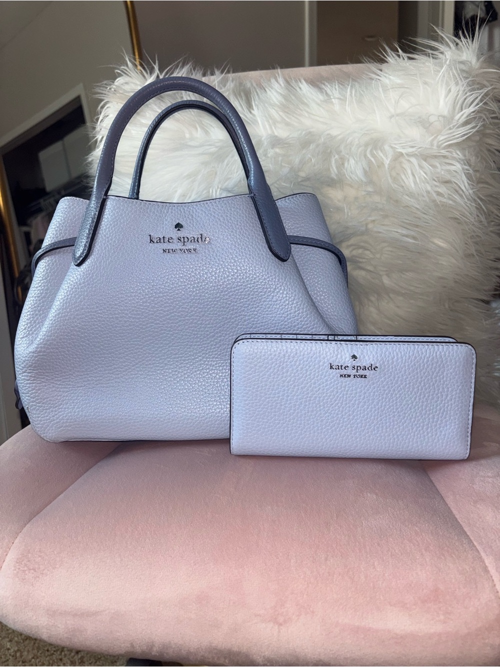 kate spade light blue Pebbled Leather Tote with Matching Wallet
